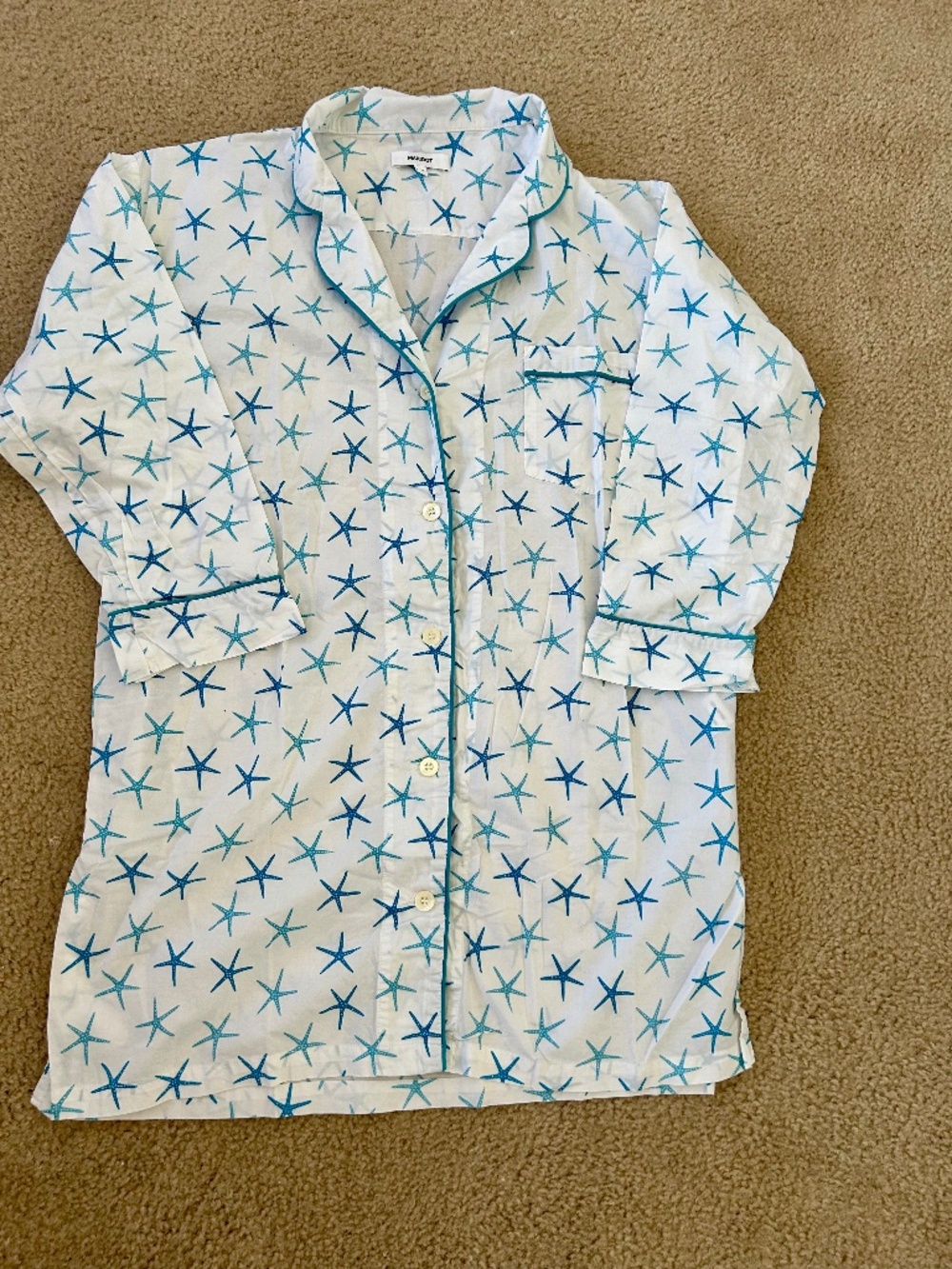 Blue Starfish Print 100% Cotton Lorient Block Print Nightshirt by Marigot Sz S